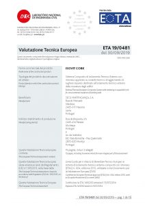 Frontespizio ETA 19.0481 (Marcatura CE) ISOVIT CORK in sughero CORKPAN