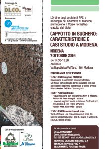 Locandina del workshop di Modena del 7 ottobre 2016 organizzato da Tecnosugheri e da DI.CO BIoedilizia