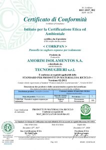 Certificato Recycled del pannello CORKPAN rilasciato da ICEA