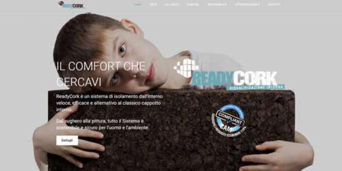 Homepage del sito readycork.it dedicato al sistema di isolamento a secco con sughero CORK-SELF ZERO