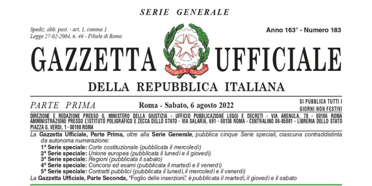 Gazzetta Ufficiale 183 contenente il DM 23.06.2022 Decreti Ambientali Minimi per l'edizilia